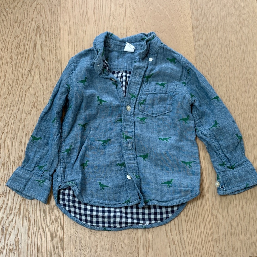 Kids Blue cotton gauze Dino Button-Up Shirt